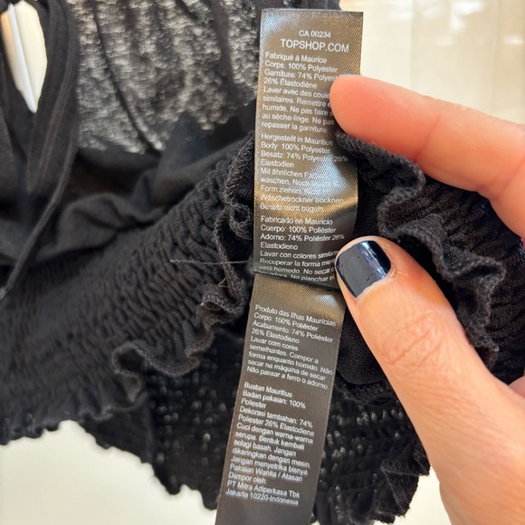 Topshop Black Machine Smocked Crop Top Size 14 Y2K - Picture 6 of 7